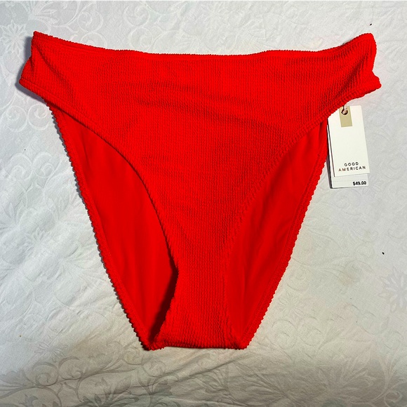 NWT Good American High Rise Bikini Bottoms 2X / 3X size 5/6 Bright Poppy Crinkle - Picture 2 of 9